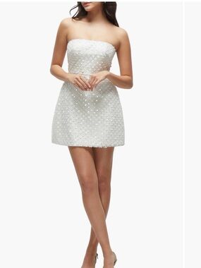 Dessy Collection Strapless White Beaded Mini Dress